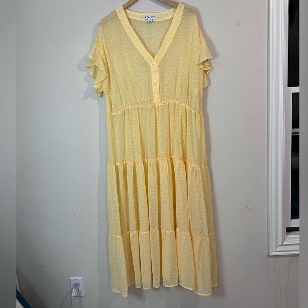 Ava & Viv Yellow Midi Dress with Button Detail